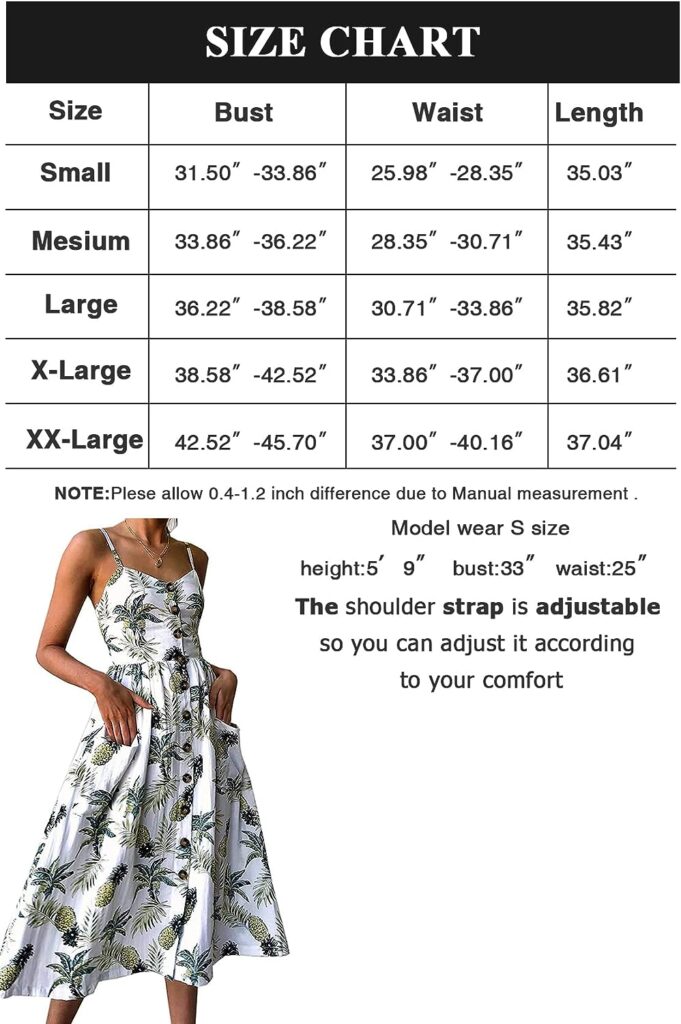 Halife Womens Summer Dresses Casual Spaghetti Strap Floral Button Down Swing Midi Dress with Pockets