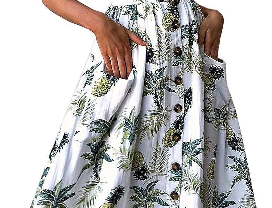 Halife Womens Summer Dresses Casual Spaghetti Strap Floral Button Down Swing Midi Dress with Pockets Review