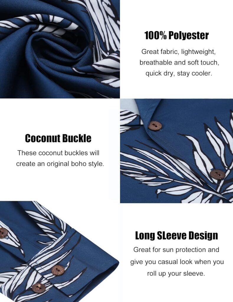 COOFANDY Mens Hawaiian Shirts Casual Button Down Floral Shirt Cuban Collar Long Sleeve Tropical Beach Shirts COOFANDY Mens Hawaiian Shirts Casual Button Down Floral Shirt Cuban Collar Long Sleeve Tropical Beach Shirts