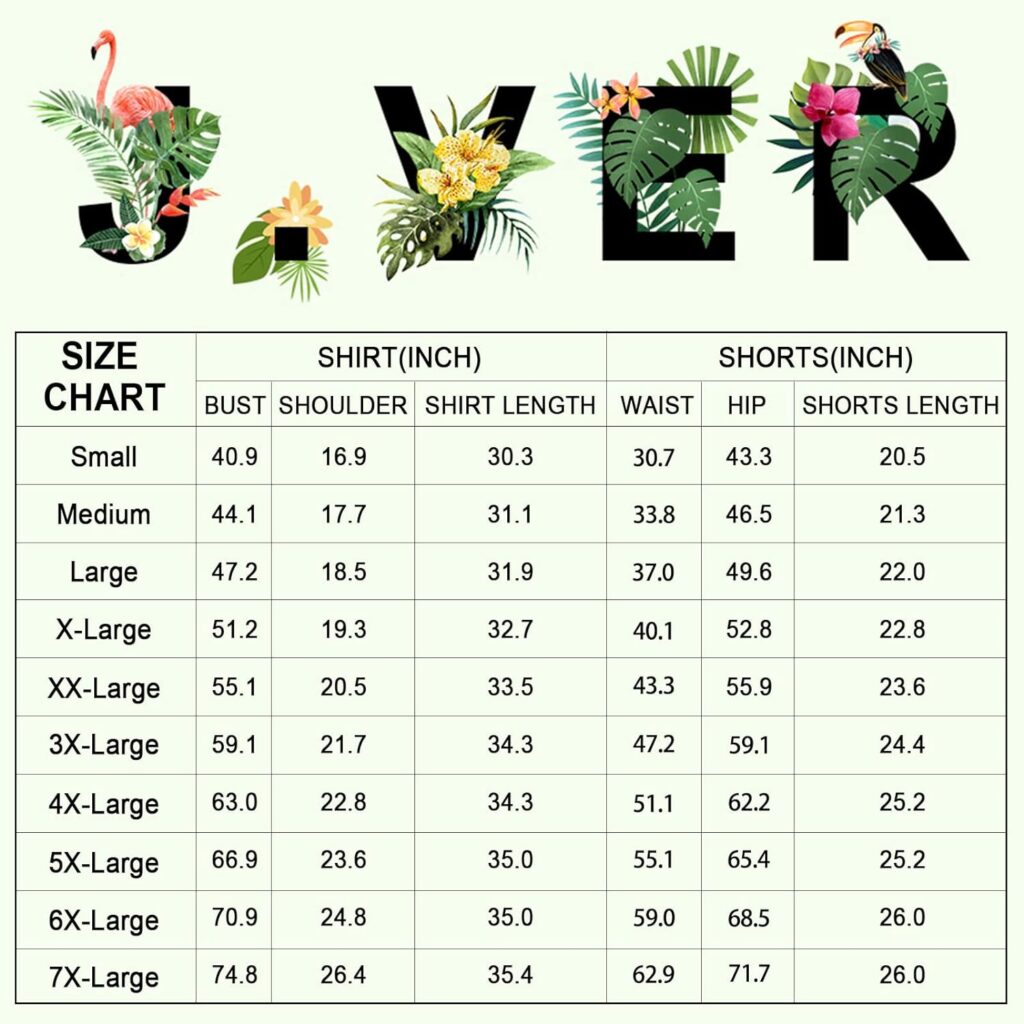 J.VER Mens Hawaiian Shirts Casual Button Down Short Sleeve Shirts Set Printed Shorts Beach Tropical Hawaii Suits