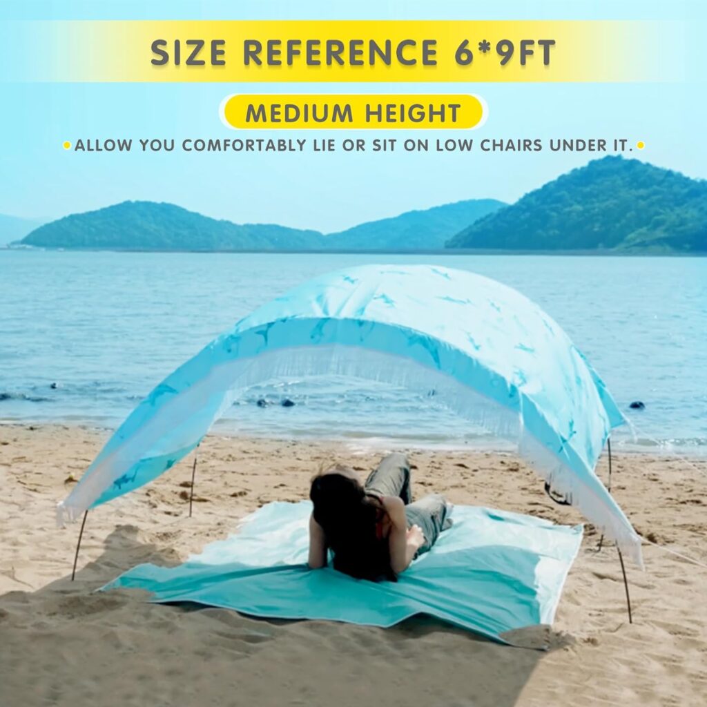 Magiea Beach Sun Shade Canopy UV50+, Beach Tent Pop Up Shade with Portable Bag, Ground Pegs, Stability Poles, 5×7FT Beach Shade Canopy Wind Sail Waterproof Beach Tent Sun Shelter Set up in 5 Minutes