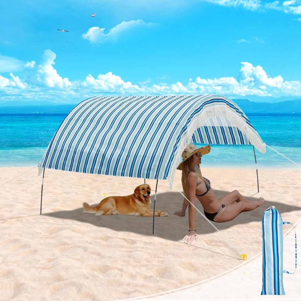 Magiea Beach Sun Shade Canopy UV50+, Beach Tent Pop Up Shade with Portable Bag, Ground Pegs, Stability Poles, 5×7FT Beach Shade Canopy Wind Sail Waterproof Beach Tent Sun Shelter Set up in 5 Minutes