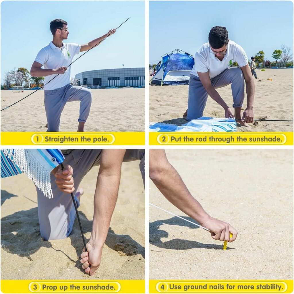 Magiea Beach Sun Shade Canopy UV50+, Beach Tent Pop Up Shade with Portable Bag, Ground Pegs, Stability Poles, 5×7FT Beach Shade Canopy Wind Sail Waterproof Beach Tent Sun Shelter Set up in 5 Minutes