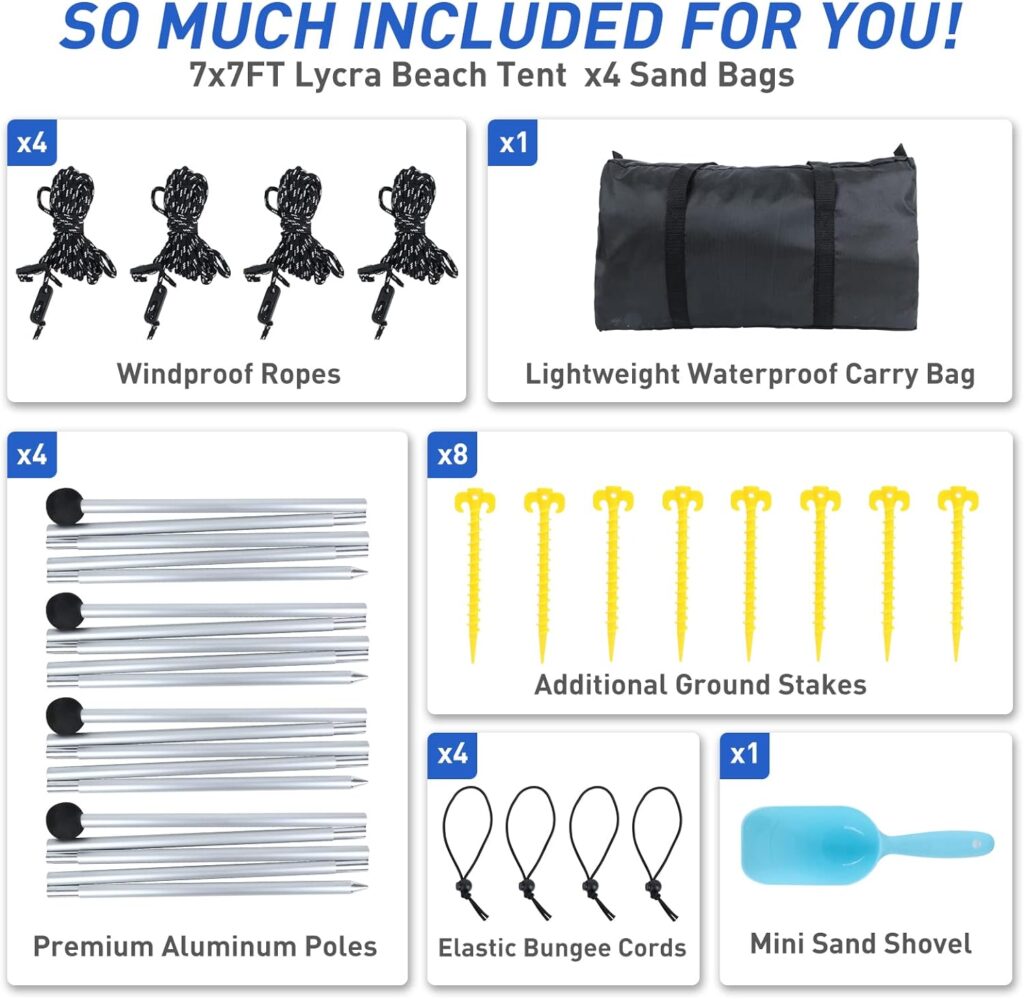 Zeepair Beach Tent Pop Up Shade Canopy Sun Shelter UPF50+ with 2 Stability Poles/Carry Bag/Ground Pegs/Sand Shovel/Windproof Ropes Portable Outdoor Family Sunshade for Beach Camping (Navy Blue, 7×7FT) Zeepair Beach Tent Pop Up Shade Canopy Sun Shelter UPF50+ with 2 Stability Poles/Carry Bag/Ground Pegs/Sand Shovel/Windproof Ropes Portable Outdoor Family Sunshade for Beach Camping (Navy Blue, 7×7FT)