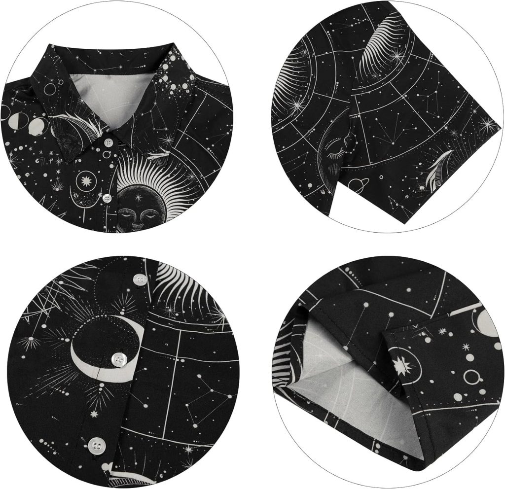 ASTANFY Women Hawaiian Shirts Women Hawaii Tropical Floral Printed Shirt Tropical Cool Button Down Tshirt Summer Beach Blouse