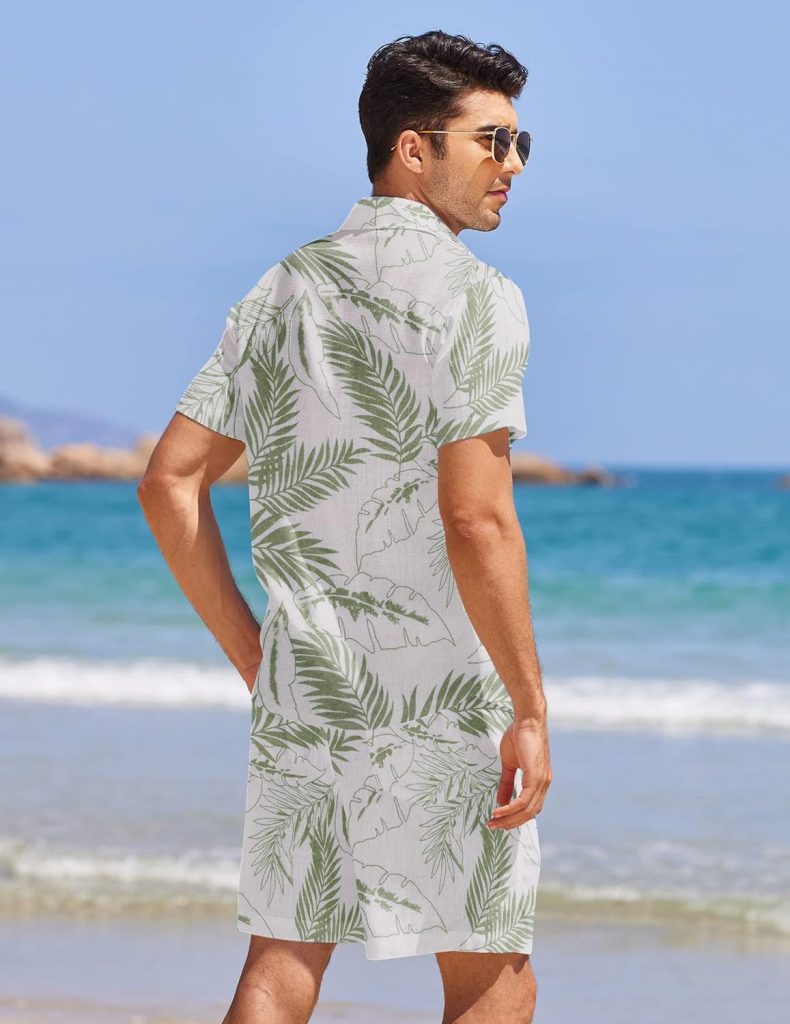 COOFANDY Men 2 Piece Linen Set Casual Short Sleeve Shirt and Short Beach Set COOFANDY Men 2 Piece Linen Set Casual Short Sleeve Shirt and Short Beach Set