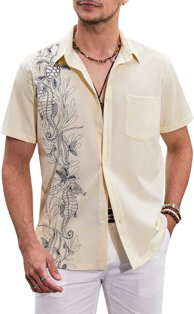 COOFANDY Mens Hawaiian Tropical Shirts Short Sleeve Button Down Summer Beach Shirt with Pocket