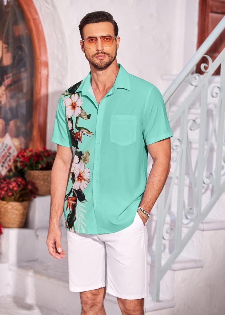 COOFANDY Mens Hawaiian Tropical Shirts Short Sleeve Button Down Summer Beach Shirt with Pocket