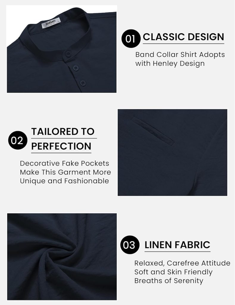 COOFANDY Mens Henley Shirts Band Collar Short Sleeve Shirt Casual Summer Beach Shirt Hippie T Shirt Fashion Hawaiian Shirt