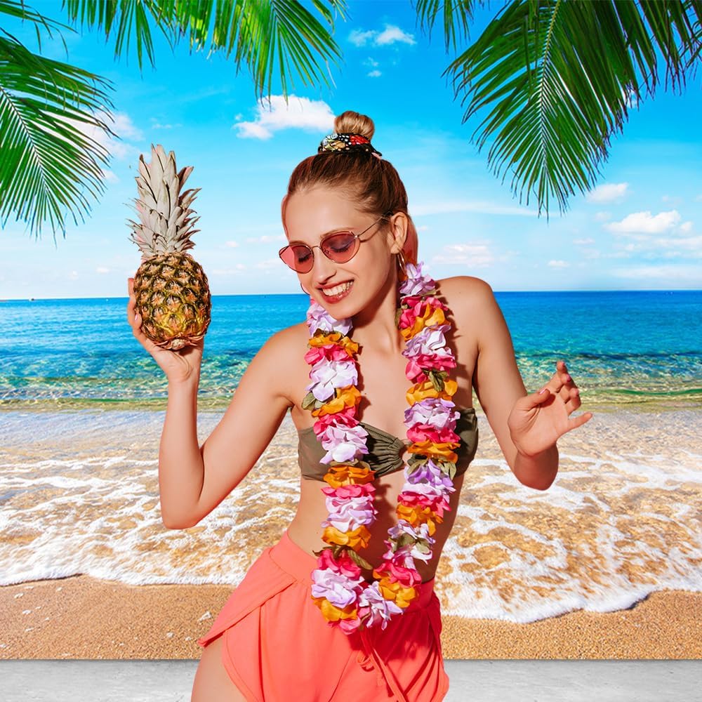 DOTOOMA 7X5FT Seaside Sand Beach Sea Wave Background Photography Blue Sky Palms Leaf Kids Birthday Party Backdrop Travel Vacation Hawaiian Photo Shoot Studio Props Polyester