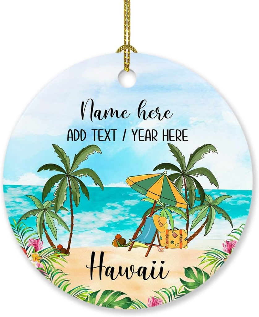 Personalized Hawaii Beach Christmas Ornament 2023, Hawaii Cityscape Christmas Ornament, Hawaii USA Ornaments Gifts for Friends Mom Dad Sister Brother, Custom Text Name Travel Hawaii Lovers Ornament Personalized Hawaii Beach Christmas Ornament 2023, Hawaii Cityscape Christmas Ornament, Hawaii USA Ornaments Gifts for Friends Mom Dad Sister Brother, Custom Text Name Travel Hawaii Lovers Ornament