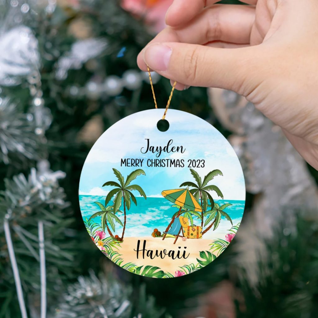 Personalized Hawaii Beach Christmas Ornament 2023, Hawaii Cityscape Christmas Ornament, Hawaii USA Ornaments Gifts for Friends Mom Dad Sister Brother, Custom Text Name Travel Hawaii Lovers Ornament Personalized Hawaii Beach Christmas Ornament 2023, Hawaii Cityscape Christmas Ornament, Hawaii USA Ornaments Gifts for Friends Mom Dad Sister Brother, Custom Text Name Travel Hawaii Lovers Ornament