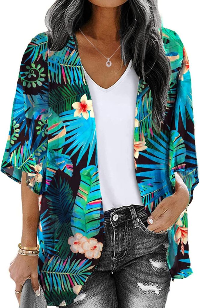 ChainJoy Womens Summer Beach Boho Chiffon Kimono Cardigans Sheer Open Front Cover Ups Tops