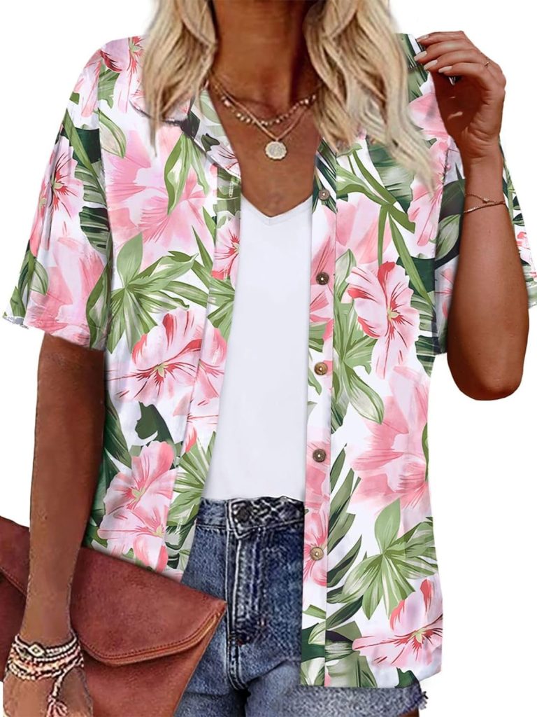 LILYCHIC Womens Summer Soft Button Down Hawaiian Shirts Short Sleeve LILYCHIC Womens Summer Soft Button Down Hawaiian Shirts Short Sleeve