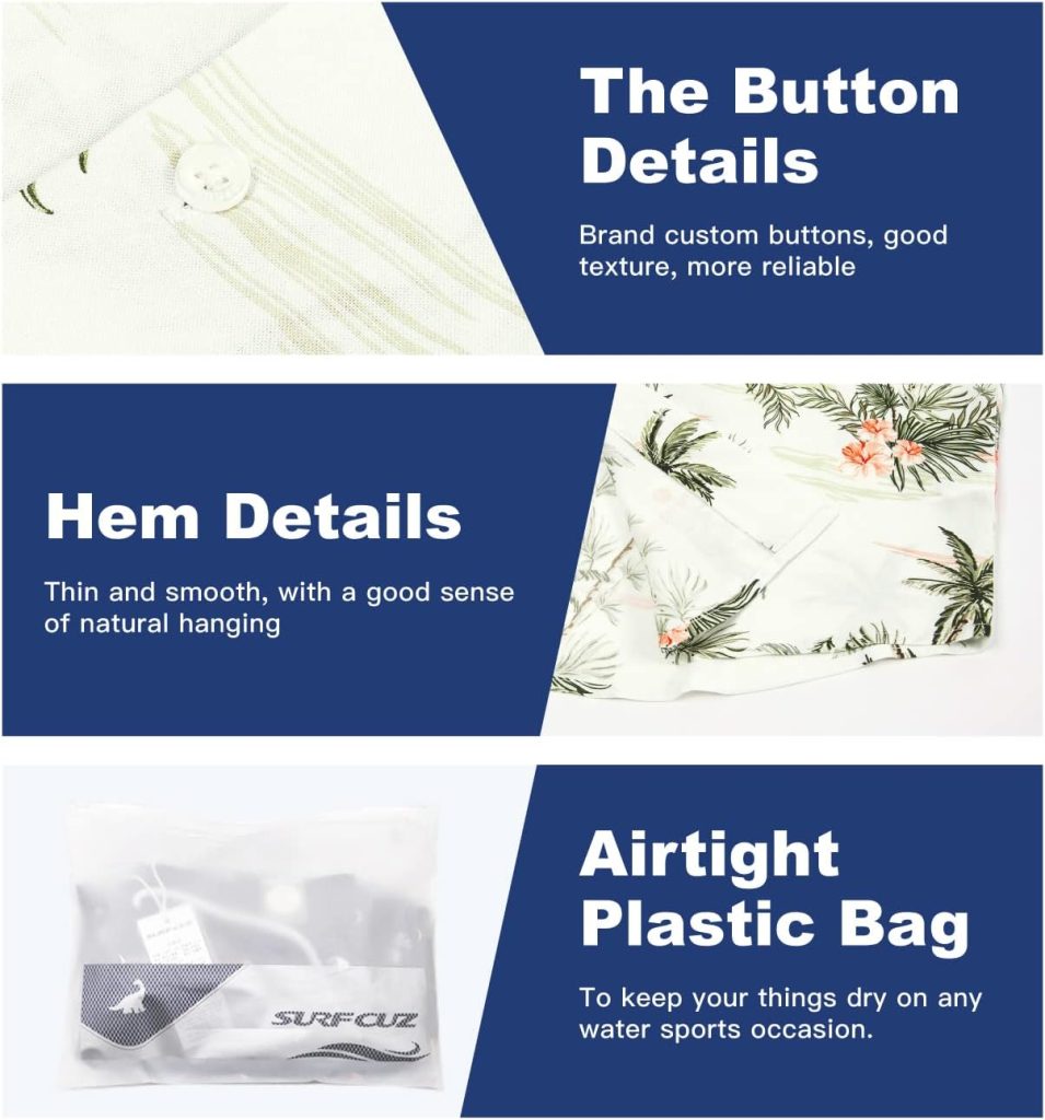 SURF CUZ Mens Hawaiian Shirts Short Sleeve Stretch Casual Aloha Shirt Vacation Mens Tropical Button Down Beach Shirts SURF CUZ Mens Hawaiian Shirts Short Sleeve Stretch Casual Aloha Shirt Vacation Mens Tropical Button Down Beach Shirts