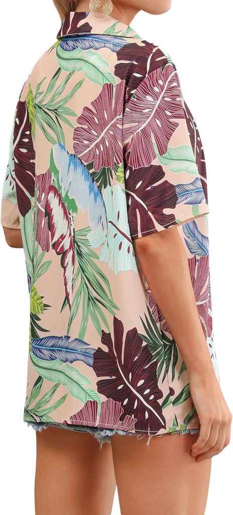 ZXZY Women Summer Hawaii Shirts Soft Cool Floral Tropic Print Short Sleeve Button Up Tops T-Shirt