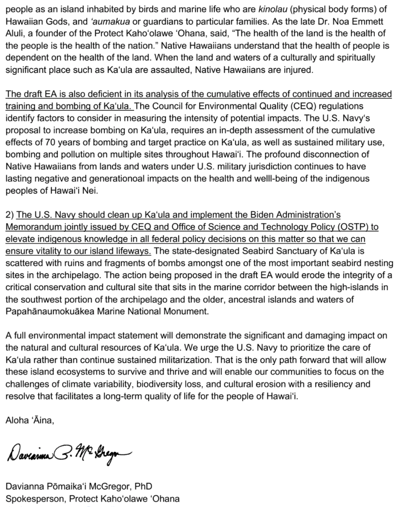 Protect Kahoʻolawe ʻOhana asserts full Environmental Impact Assessment is necessary for Kaʻula Island Protect Kahoʻolawe ʻOhana asserts full Environmental Impact Assessment is necessary for Kaʻula Island